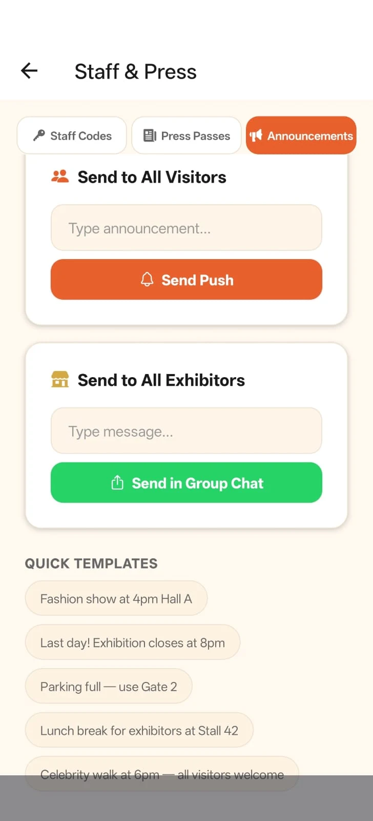 Push announcements to every visitor
