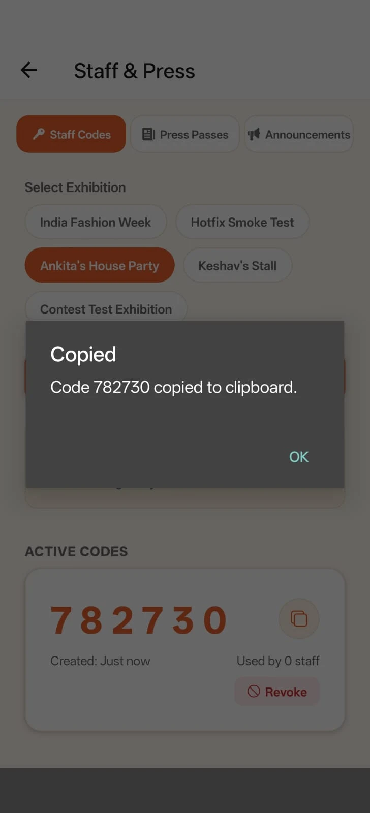 Staff codes and press passes in one tap